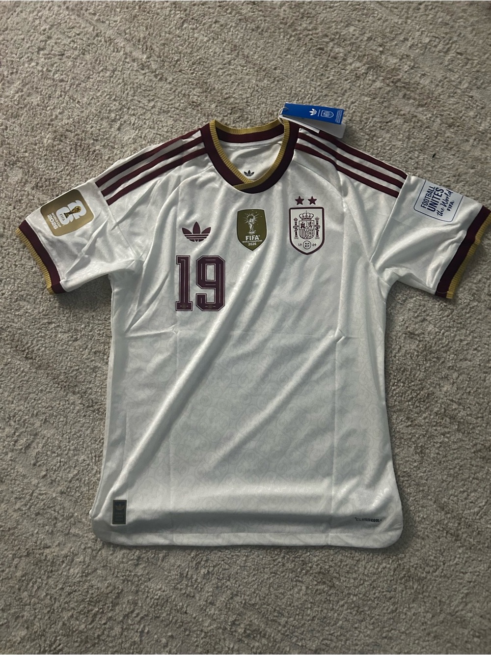 adidas Spain Men's White 2 Star Lamine Yamal PLAYER VERSION Football Jersey